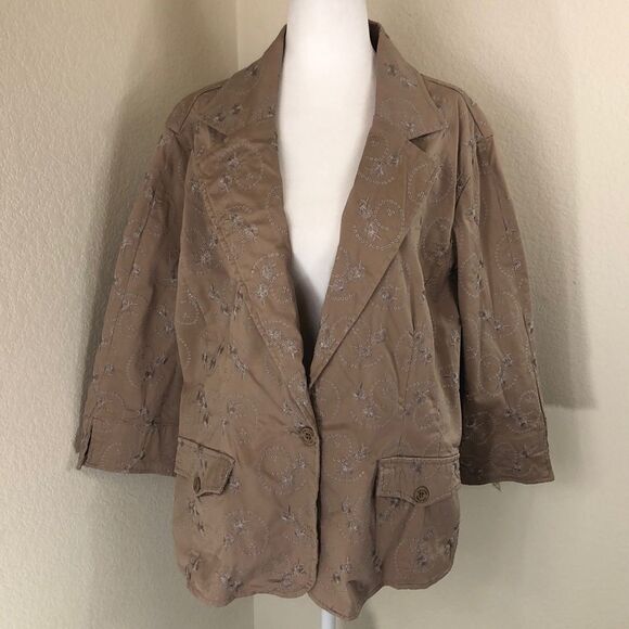 Live A Little Tan Brown Embroidered Blazer Size 2X NWT - Picture 2 of 7
